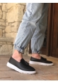 MirgeShoes Siyah Bağcıksız Püsküllü Erkek Loafer Ayakkabı Cilt-Süet Detaylı Yüksek BYZ Taban MRG01060002323