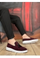 MirgeShoes Bordo Bağcıksız Püsküllü Erkek Loafer Ayakkabı Süet Detaylı Yüksek BYZ Taban MRG01060002323