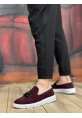 MirgeShoes Bordo Bağcıksız Püsküllü Erkek Loafer Ayakkabı Süet Detaylı Yüksek BYZ Taban MRG01060002323