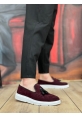 MirgeShoes Bordo Bağcıksız Püsküllü Erkek Loafer Ayakkabı Süet Detaylı Yüksek BYZ Taban MRG01060002323