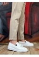 MirgeShoes Beyaz Bağcıksız Püsküllü Erkek Loafer Ayakkabı Cilt Detaylı Yüksek BYZ Taban MRG01060002323