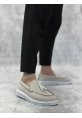 MirgeShoes Krem Bağcıksız Püsküllü Erkek Loafer Ayakkabı Keten Detaylı Yüksek BYZ Taban MRG01060002323