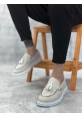 MirgeShoes Krem Bağcıksız Püsküllü Erkek Loafer Ayakkabı Keten Detaylı Yüksek BYZ Taban MRG01060002323