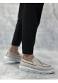 MirgeShoes Krem Bağcıksız Püsküllü Erkek Loafer Ayakkabı Keten Detaylı Yüksek BYZ Taban MRG01060002323