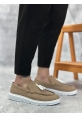 MirgeShoes Hardal Bağcıksız Püsküllü Erkek Loafer Ayakkabı Keten Detaylı Yüksek BYZ Taban MRG01060002323