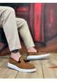 MirgeShoes Taba Bağcıksız Püsküllü Erkek Loafer Ayakkabı Süet Detaylı Yüksek BYZ Taban MRG01060002323