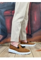 MirgeShoes Taba Bağcıksız Püsküllü Erkek Loafer Ayakkabı Süet Detaylı Yüksek BYZ Taban MRG01060002323