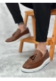 MirgeShoes Taba Bağcıksız Püsküllü Erkek Loafer Ayakkabı Yüksek BYZ Taban MRG01060002323