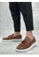 MirgeShoes Taba Bağcıksız Püsküllü Erkek Loafer Ayakkabı Yüksek BYZ Taban MRG01060002323