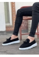MirgeShoes Siyah Bağcıksız Püsküllü Erkek Loafer Ayakkabı Süet Kemer Detaylı Yüksek BYZ Taban MRG01060002323