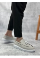 MirgeShoes Gri Bağcıksız Püsküllü Erkek Loafer Ayakkabı Keten Detaylı Yüksek BYZ Taban MRG01060002323