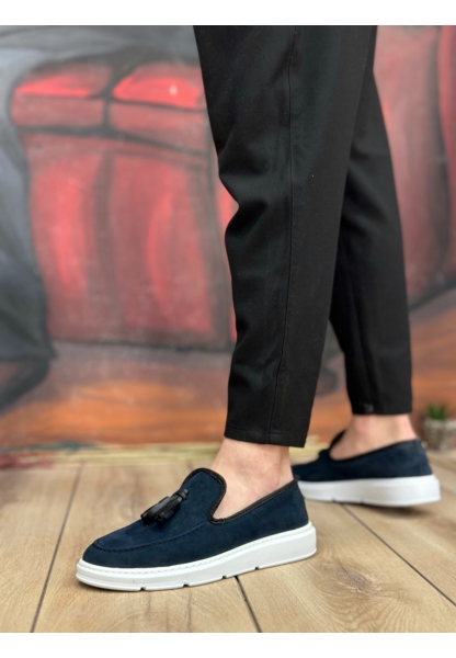 MRG0005 Bağcıksız Yüksek Taban Lacivert Süet Klasik Püsküllü Corcik Erkek Ayakkabı
