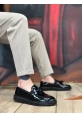 MirgeShoes Siyah Bağcıksız Püsküllü Erkek Loafer Ayakkabı Rugan Kemerli Yüksek SYH Taban MRG01060002323