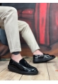 MirgeShoes Siyah Bağcıksız Püsküllü Erkek Loafer Ayakkabı Cilt-Süet Detaylı Yüksek SYH Taban MRG01060002323