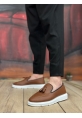 MirgeShoes Taba Bağcıksız Püsküllü Erkek Loafer Ayakkabı Cilt Detaylı Yüksek BYZ Taban MRG01060002323