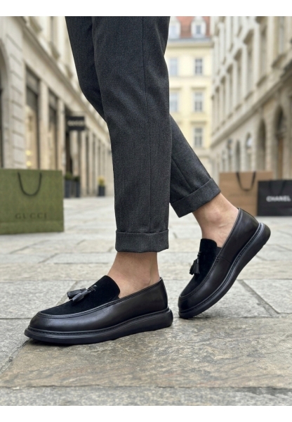 MRG0005 Yeni Sezon Kalın Tabanlı Siyah Süet Makosen Ayakkabı