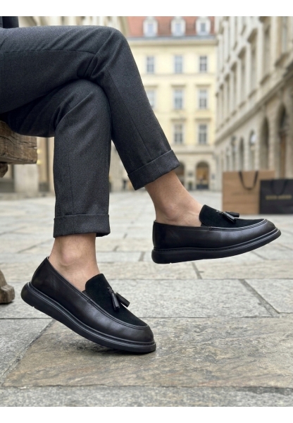 MRG0005 Yeni Sezon Kalın Tabanlı Siyah Süet Makosen Ayakkabı