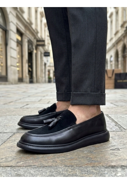 MRG0005 Yeni Sezon Kalın Tabanlı Siyah Süet Makosen Ayakkabı