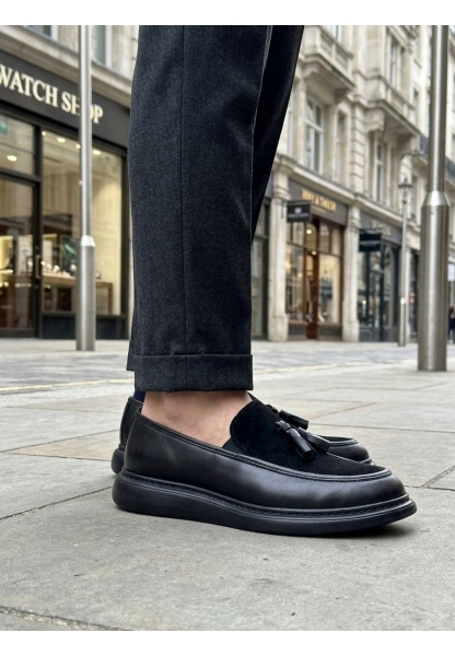 MRG0005 Yeni Sezon Kalın Tabanlı Siyah Süet Makosen Ayakkabı