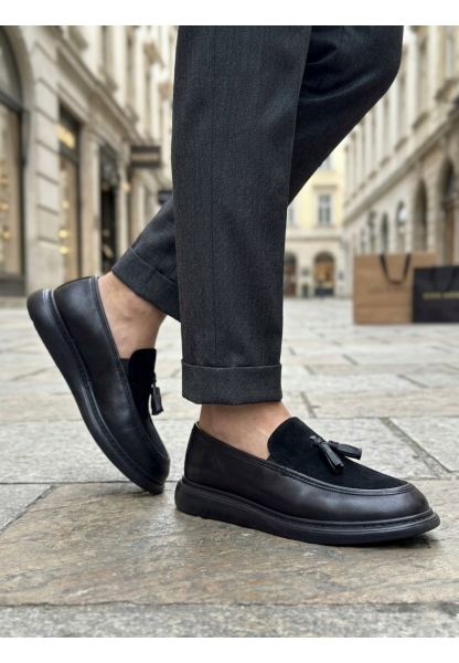 MRG0005 Yeni Sezon Kalın Tabanlı Siyah Süet Makosen Ayakkabı