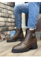 MirgeShoes Kahve Fermuarlı Tokalı Erkek Klasik Spor Postal Bot Parlak Yüksek Kalın Taban MRG0106002398