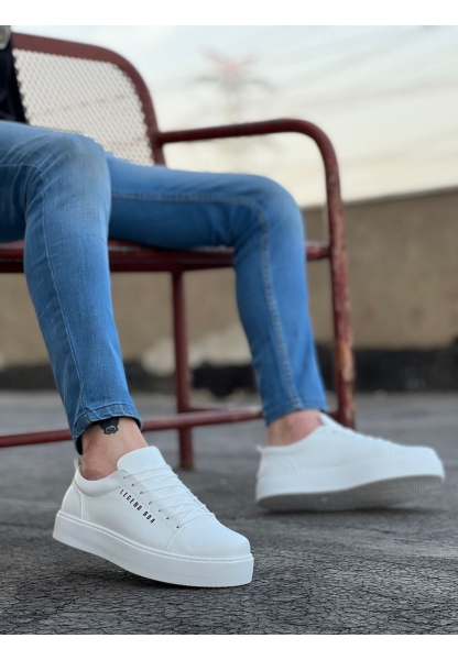 MirgeShoes Beyaz Bağcıklı Erkek Spor Klasik Ayakkabı Cilt Kalın BYZ Taban MRG010602422
