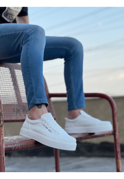 MirgeShoes Beyaz Bağcıklı Erkek Spor Klasik Ayakkabı Cilt Kalın BYZ Taban MRG010602422