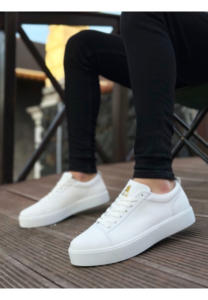 MirgeShoes Beyaz Bağcıklı Erkek Spor Klasik Ayakkabı Cilt Deri Kalın BYZ Taban MRG010602422