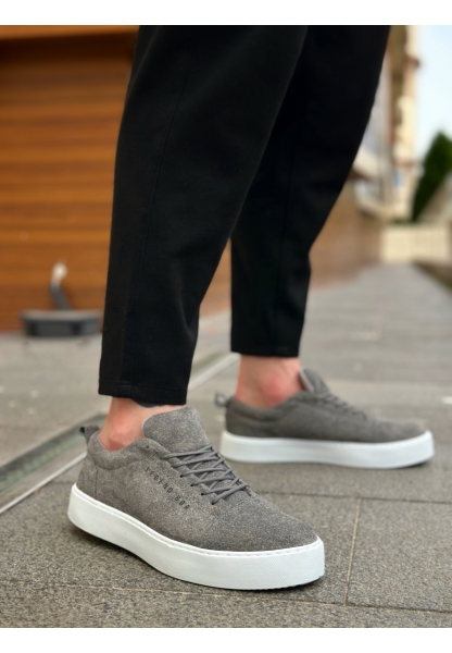 MirgeShoes Gri Bağcıklı Erkek Spor Klasik Ayakkabı Süet Deri Kalın BYZ Taban MRG010602422