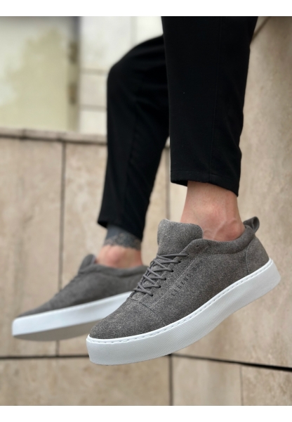 MirgeShoes Gri Bağcıklı Erkek Spor Klasik Ayakkabı Süet Deri Kalın BYZ Taban MRG010602422
