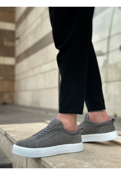 MirgeShoes Gri Bağcıklı Erkek Spor Klasik Ayakkabı Süet Deri Kalın BYZ Taban MRG010602422