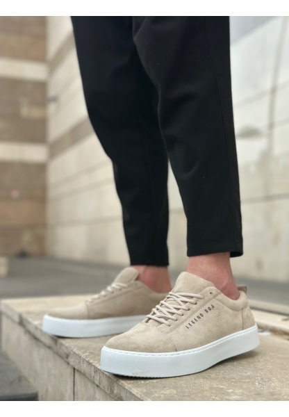 MirgeShoes Krem Bağcıklı Erkek Spor Klasik Ayakkabı Süet Deri Kalın BYZ Taban MRG010602422
