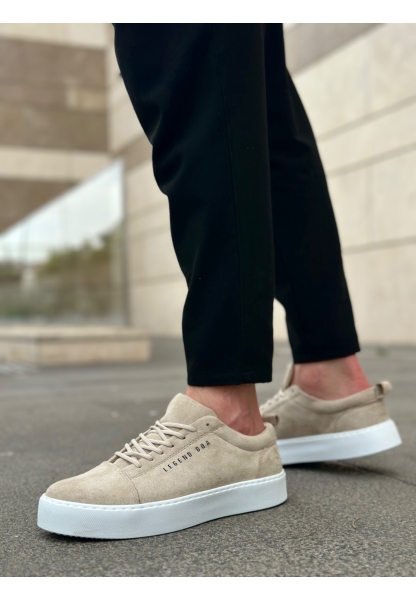 MirgeShoes Krem Bağcıklı Erkek Spor Klasik Ayakkabı Süet Deri Kalın BYZ Taban MRG010602422