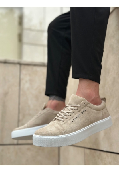 MirgeShoes Krem Bağcıklı Erkek Spor Klasik Ayakkabı Süet Deri Kalın BYZ Taban MRG010602422