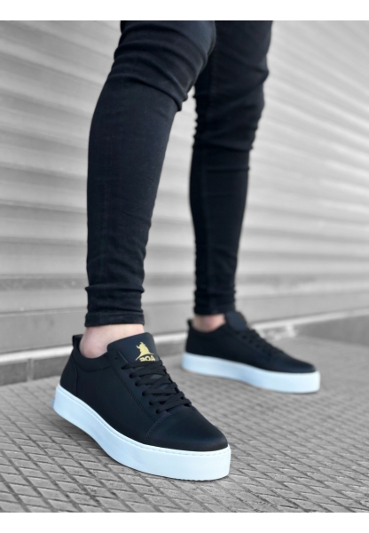 MirgeShoes Siyah Bağcıklı Erkek Spor Klasik Ayakkabı Cilt Deri Kalın BYZ Taban MRG010602422