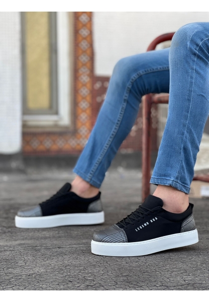 MirgeShoes Siyah Bağcıklı Erkek Spor Klasik Ayakkabı Ekose Süet Deri Kalın BYZ Taban MRG010602422