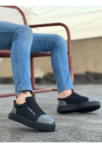 MirgeShoes Siyah Bağcıklı Erkek Spor Klasik Ayakkabı Ekose Süet Deri Kalın SYH Taban MRG010602422