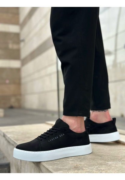 MirgeShoes Siyah Bağcıklı Erkek Spor Ayakkabı Süet Deri Kalın BYZ Taban MRG010602422