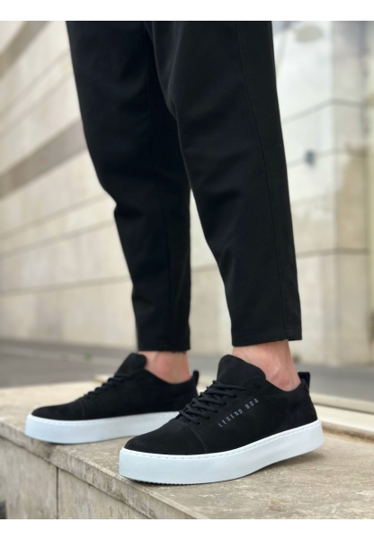 MirgeShoes Siyah Bağcıklı Erkek Spor Ayakkabı Süet Deri Kalın BYZ Taban MRG010602422