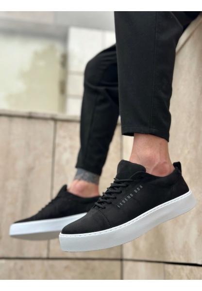 MirgeShoes Siyah Bağcıklı Erkek Spor Ayakkabı Süet Deri Kalın BYZ Taban MRG010602422