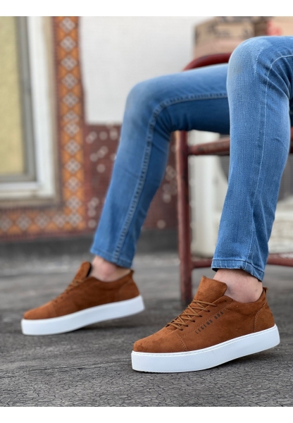 MirgeShoes Taba Bağcıklı Erkek Spor Ayakkabı Ekose Süet Deri Kalın BYZ Taban MRG010602422