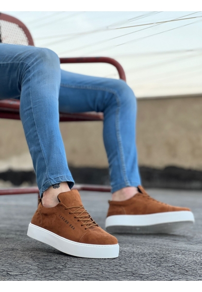 MirgeShoes Taba Bağcıklı Erkek Spor Ayakkabı Ekose Süet Deri Kalın BYZ Taban MRG010602422