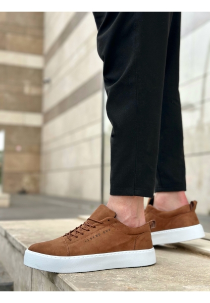 MirgeShoes Taba Bağcıklı Erkek Spor Ayakkabı Ekose Süet Deri Kalın BYZ Taban MRG010602422