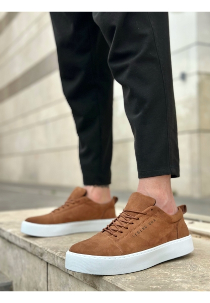 MirgeShoes Taba Bağcıklı Erkek Spor Ayakkabı Ekose Süet Deri Kalın BYZ Taban MRG010602422