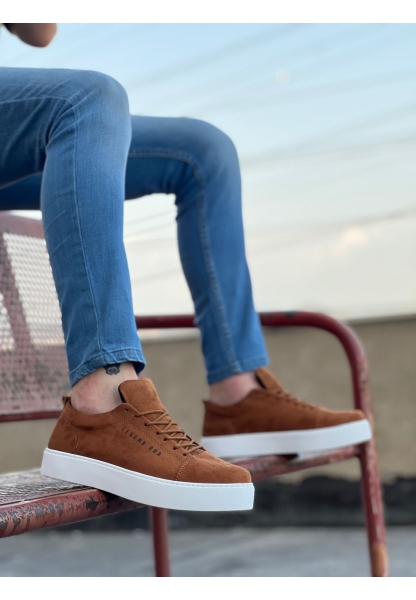MirgeShoes Taba Bağcıklı Erkek Spor Ayakkabı Ekose Süet Deri Kalın BYZ Taban MRG010602422