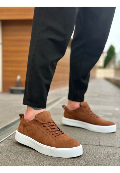 MirgeShoes Taba Bağcıklı Erkek Spor Ayakkabı Ekose Süet Deri Kalın BYZ Taban MRG010602422