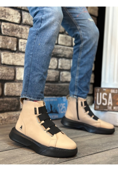 MirgeShoes Krem Bantlı Erkek Spor Klasik Bilek Bot Vinnex Yüksek SYH Taban MRG010602460