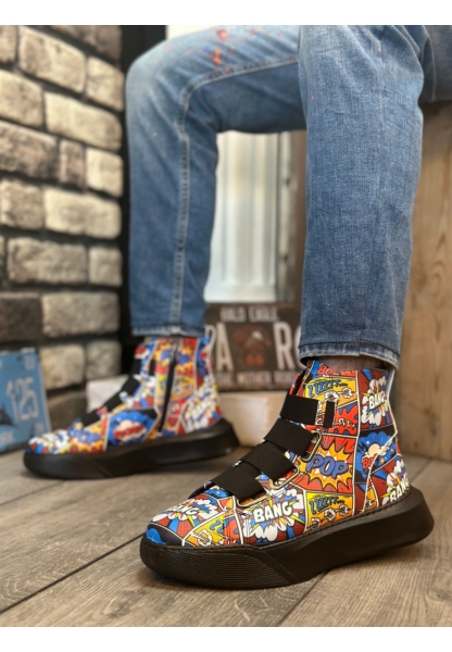 MirgeShoes Rengarenk Bantlı Erkek Spor Klasik Bilek Bot Modelli Vinnex Yüksek SYH Taban MRG010602460