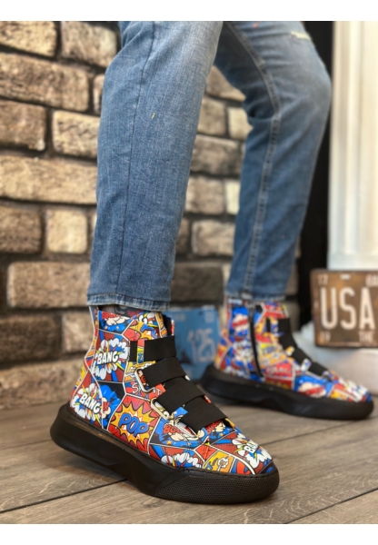 MirgeShoes Rengarenk Bantlı Erkek Spor Klasik Bilek Bot Modelli Vinnex Yüksek SYH Taban MRG010602460