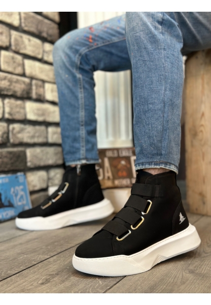 MRG0142 Bantlı Erkek Yüksek Taban Siyah Spor Bot